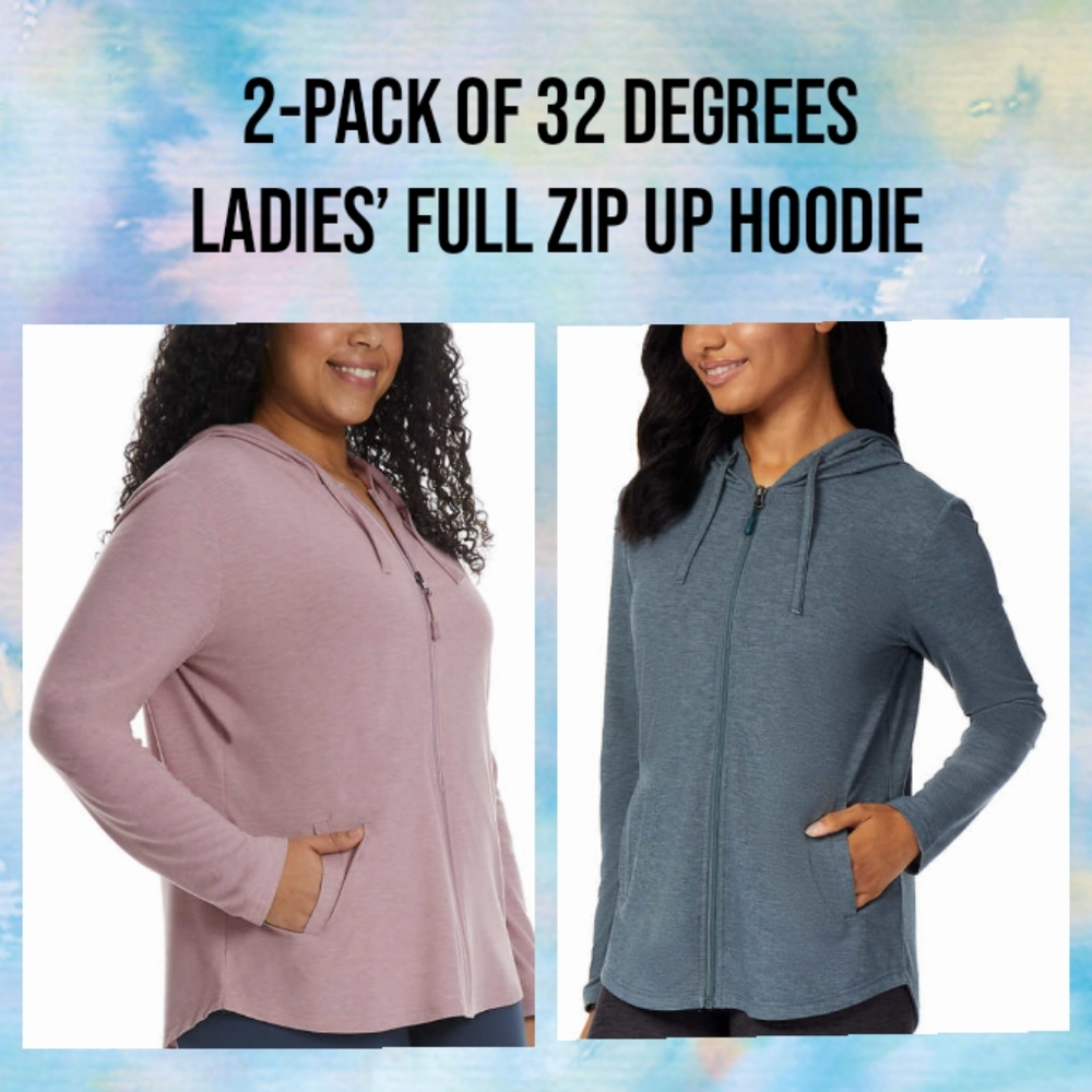 32 Degrees Full Zip Up Hoodie, 2-pack, UPF 40